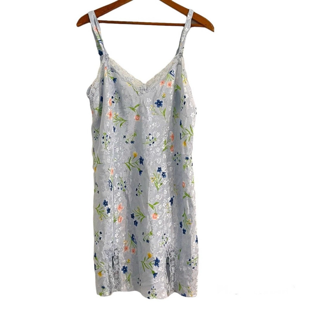 Lace & Floral Print Lingerie Nightgown Dress, Front Slits, Size Medium
